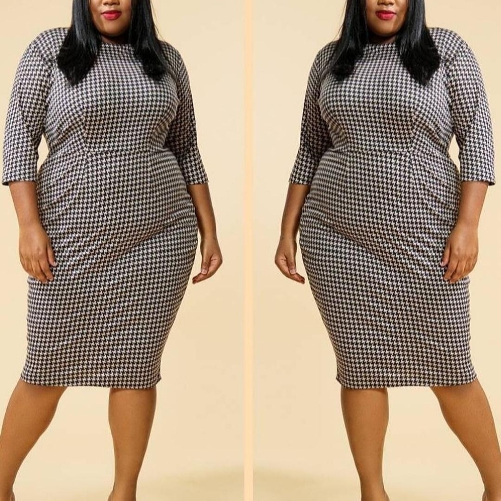 Jibri Houndstooth Midi Pencil Dress